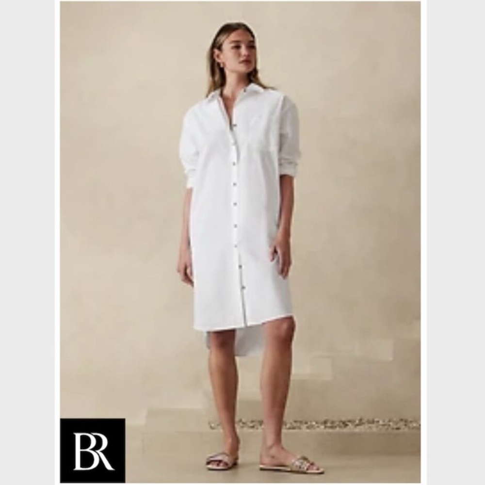 Banana Republic Factory Cotton Poplin White Shirt Dress